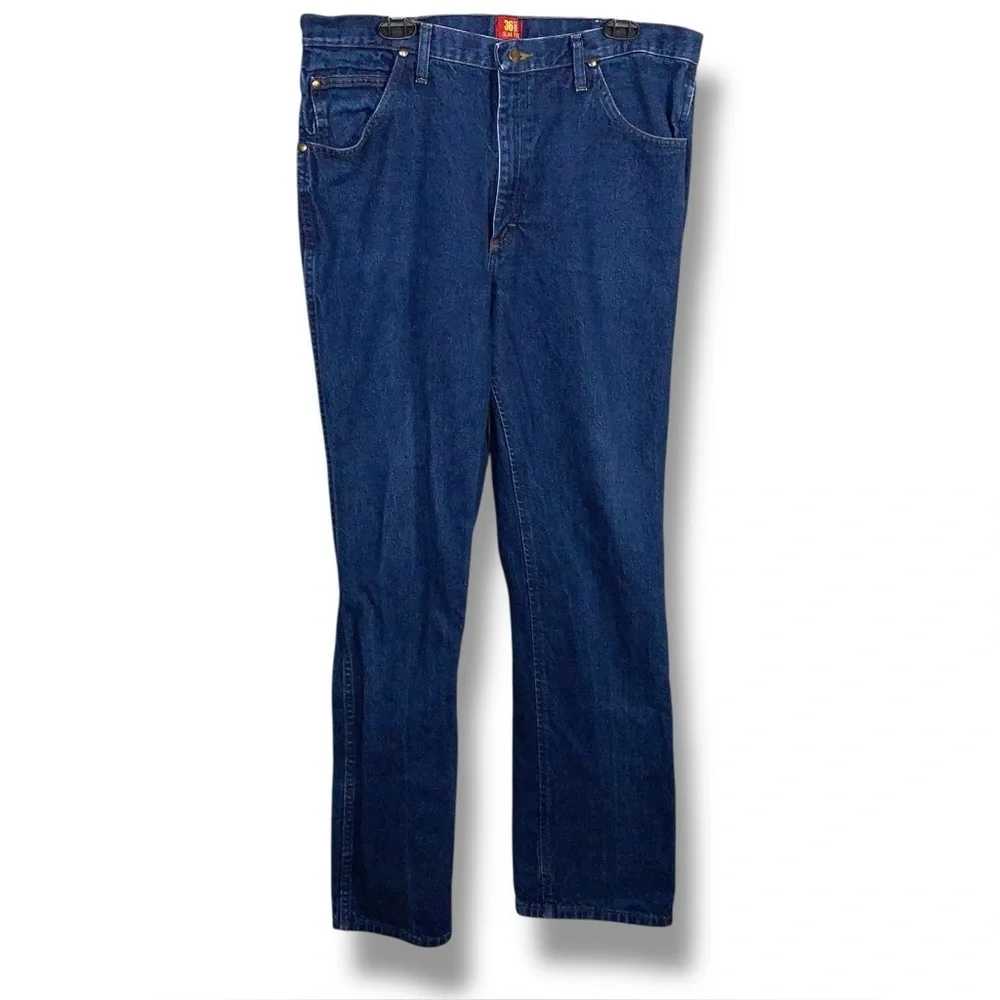 Actual 37x33 Wrangler Slim Fit Blue Denim Jeans 36MWZ Western Bootcut Cowboy Cut